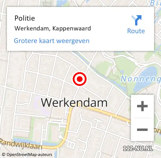 Locatie op kaart van de 112 melding: Politie Werkendam, Kappenwaard op 14 november 2024 11:44