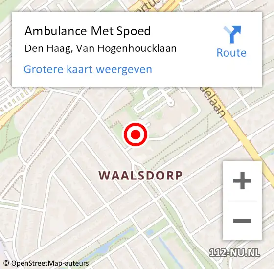 Locatie op kaart van de 112 melding: Ambulance Met Spoed Naar Den Haag, Van Hogenhoucklaan op 14 november 2024 11:44