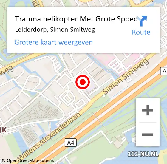 Locatie op kaart van de 112 melding: Trauma helikopter Met Grote Spoed Naar Leiderdorp, Simon Smitweg op 14 november 2024 12:38