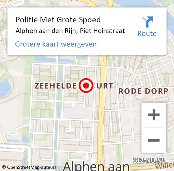 Locatie op kaart van de 112 melding: Politie Met Grote Spoed Naar Alphen aan den Rijn, Piet Heinstraat op 14 november 2024 12:56