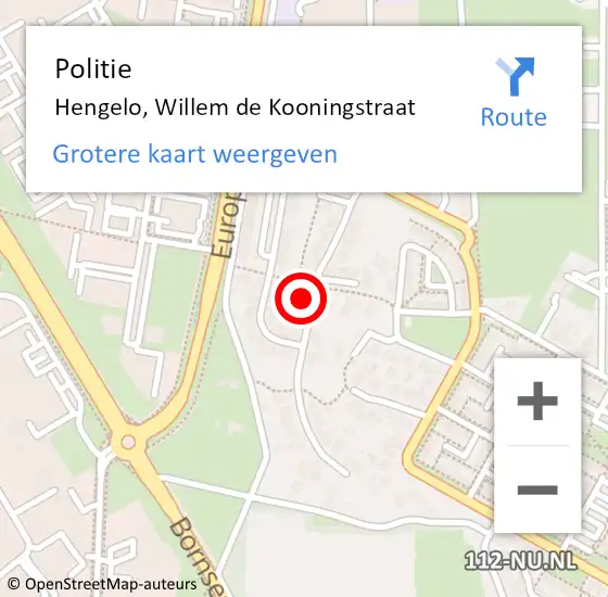 Locatie op kaart van de 112 melding: Politie Hengelo, Willem de Kooningstraat op 14 november 2024 13:01