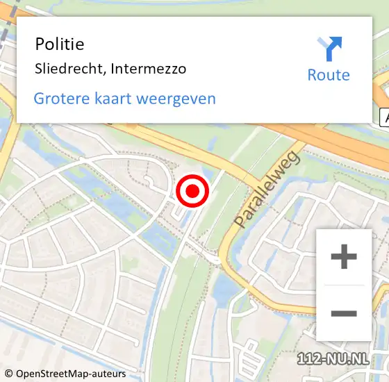 Locatie op kaart van de 112 melding: Politie Sliedrecht, Intermezzo op 14 november 2024 13:05