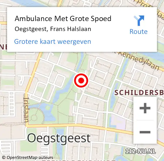 Locatie op kaart van de 112 melding: Ambulance Met Grote Spoed Naar Oegstgeest, Frans Halslaan op 14 november 2024 13:17