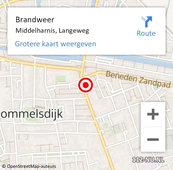 Locatie op kaart van de 112 melding: Brandweer Middelharnis, Langeweg op 14 november 2024 13:21