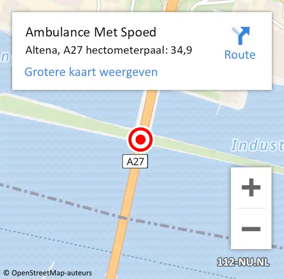 Locatie op kaart van de 112 melding: Ambulance Met Spoed Naar Altena, A27 hectometerpaal: 34,9 op 14 november 2024 13:45