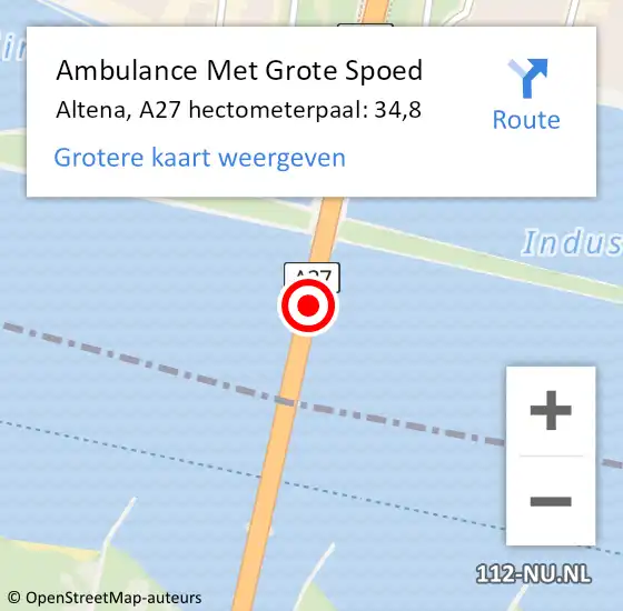 Locatie op kaart van de 112 melding: Ambulance Met Grote Spoed Naar Altena, A27 hectometerpaal: 34,8 op 14 november 2024 13:46