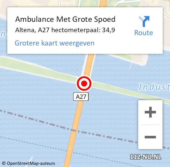 Locatie op kaart van de 112 melding: Ambulance Met Grote Spoed Naar Altena, A27 hectometerpaal: 34,9 op 14 november 2024 13:46