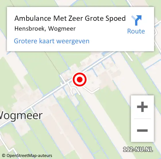 Locatie op kaart van de 112 melding: Ambulance Met Zeer Grote Spoed Naar Hensbroek, Wogmeer op 14 november 2024 13:58