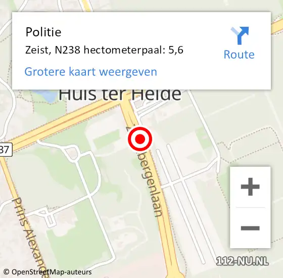 Locatie op kaart van de 112 melding: Politie Zeist, N238 hectometerpaal: 5,6 op 14 november 2024 14:04