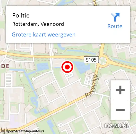 Locatie op kaart van de 112 melding: Politie Rotterdam, Veenoord op 14 november 2024 14:23