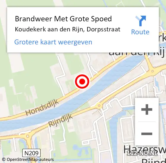 Locatie op kaart van de 112 melding: Brandweer Met Grote Spoed Naar Koudekerk aan den Rijn, Dorpsstraat op 14 november 2024 14:28