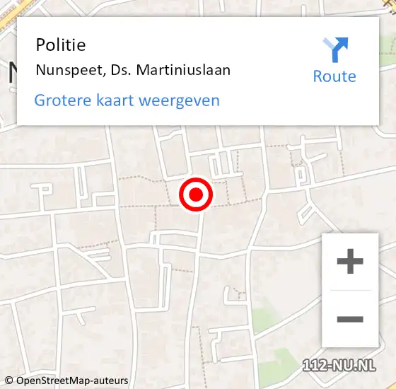 Locatie op kaart van de 112 melding: Politie Nunspeet, Ds. Martiniuslaan op 14 november 2024 14:42