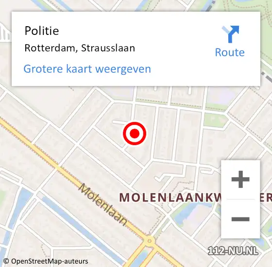 Locatie op kaart van de 112 melding: Politie Rotterdam, Strausslaan op 14 november 2024 14:45