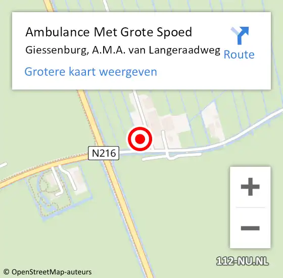 Locatie op kaart van de 112 melding: Ambulance Met Grote Spoed Naar Giessenburg, A.M.A. van Langeraadweg op 14 november 2024 14:50