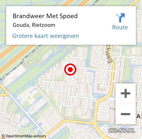 Locatie op kaart van de 112 melding: Brandweer Met Spoed Naar Gouda, Rietzoom op 14 november 2024 15:01