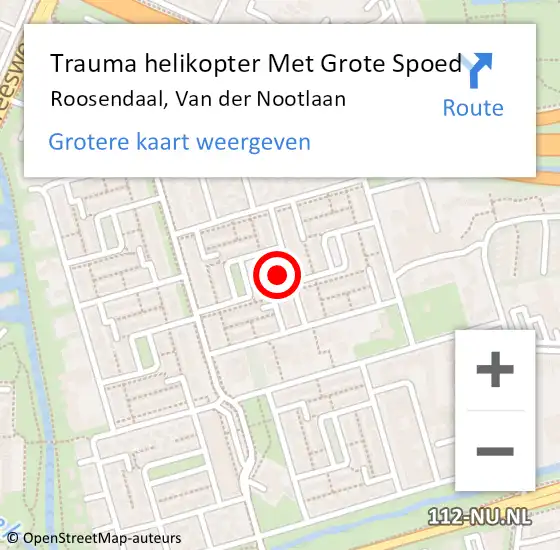 Locatie op kaart van de 112 melding: Trauma helikopter Met Grote Spoed Naar Roosendaal, Van der Nootlaan op 14 november 2024 15:02