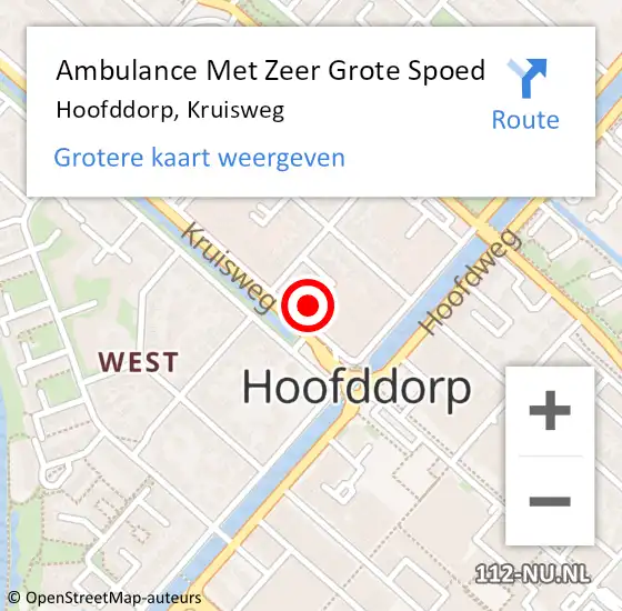 Locatie op kaart van de 112 melding: Ambulance Met Zeer Grote Spoed Naar Hoofddorp, Kruisweg op 14 november 2024 15:03