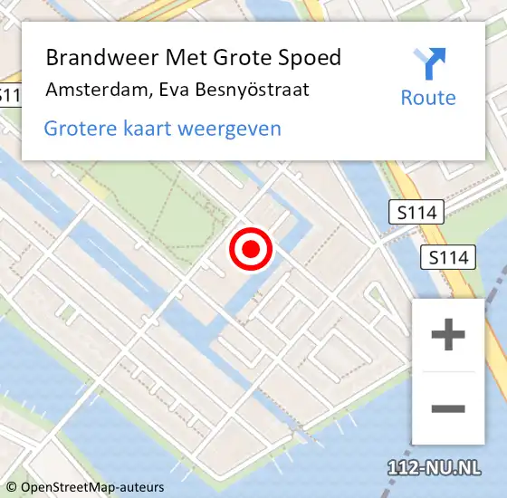 Locatie op kaart van de 112 melding: Brandweer Met Grote Spoed Naar Amsterdam, Eva Besnyöstraat op 14 november 2024 15:10