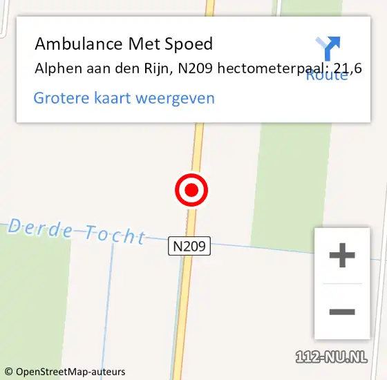 Locatie op kaart van de 112 melding: Ambulance Met Spoed Naar Alphen aan den Rijn, N209 hectometerpaal: 21,6 op 14 november 2024 15:21