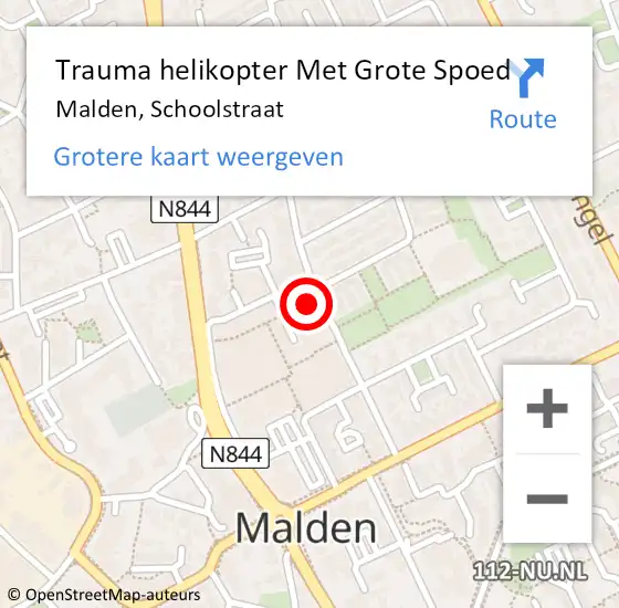 Locatie op kaart van de 112 melding: Trauma helikopter Met Grote Spoed Naar Malden, Schoolstraat op 14 november 2024 15:22