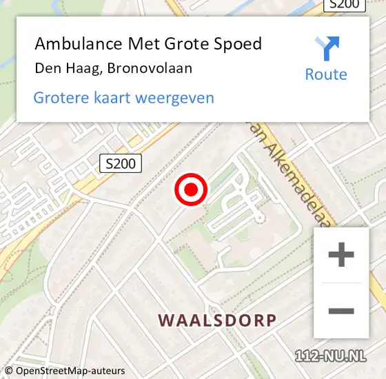 Locatie op kaart van de 112 melding: Ambulance Met Grote Spoed Naar Den Haag, Bronovolaan op 14 november 2024 15:25