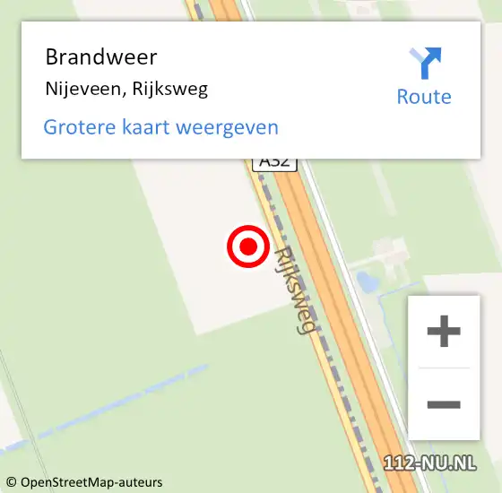 Locatie op kaart van de 112 melding: Brandweer Nijeveen, Rijksweg op 14 november 2024 15:26