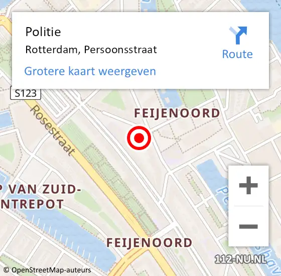 Locatie op kaart van de 112 melding: Politie Rotterdam, Persoonsstraat op 14 november 2024 15:37