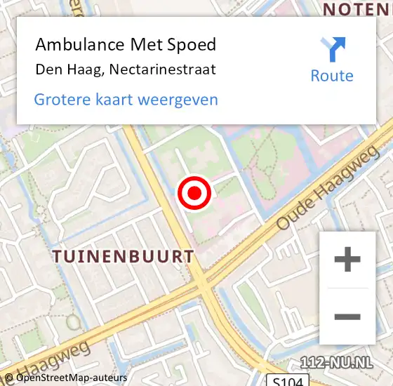 Locatie op kaart van de 112 melding: Ambulance Met Spoed Naar Den Haag, Nectarinestraat op 14 november 2024 15:38