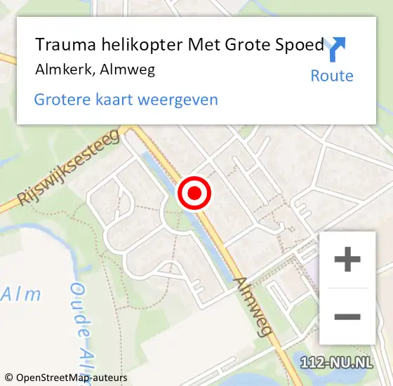 Locatie op kaart van de 112 melding: Trauma helikopter Met Grote Spoed Naar Almkerk, Almweg op 14 november 2024 15:42