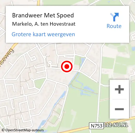 Locatie op kaart van de 112 melding: Brandweer Met Spoed Naar Markelo, A. ten Hovestraat op 14 november 2024 15:54