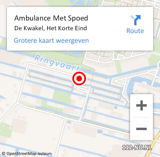 Locatie op kaart van de 112 melding: Ambulance Met Spoed Naar De Kwakel, Het Korte Eind op 14 november 2024 16:39