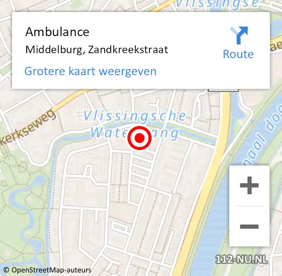 Locatie op kaart van de 112 melding: Ambulance Middelburg, Zandkreekstraat op 14 november 2024 16:42