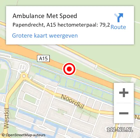 Locatie op kaart van de 112 melding: Ambulance Met Spoed Naar Papendrecht, A15 hectometerpaal: 79,2 op 14 november 2024 16:47