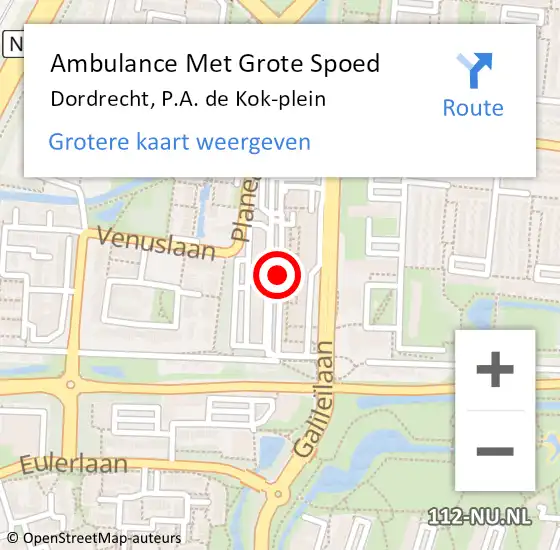 Locatie op kaart van de 112 melding: Ambulance Met Grote Spoed Naar Dordrecht, P.A. de Kok-plein op 14 november 2024 16:51