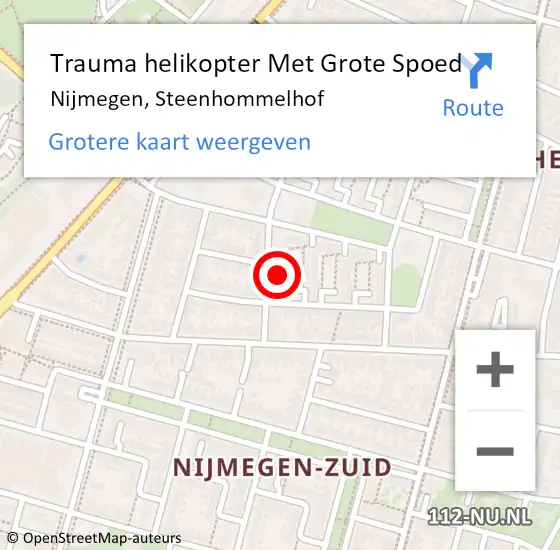 Locatie op kaart van de 112 melding: Trauma helikopter Met Grote Spoed Naar Nijmegen, Steenhommelhof op 14 november 2024 16:51