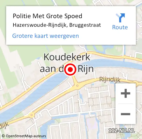 Locatie op kaart van de 112 melding: Politie Met Grote Spoed Naar Hazerswoude-Rijndijk, Bruggestraat op 14 november 2024 16:52