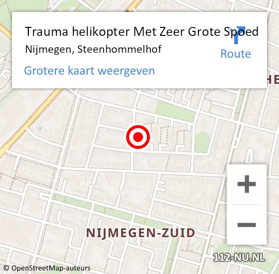 Locatie op kaart van de 112 melding: Trauma helikopter Met Zeer Grote Spoed Naar Nijmegen, Steenhommelhof op 14 november 2024 16:56