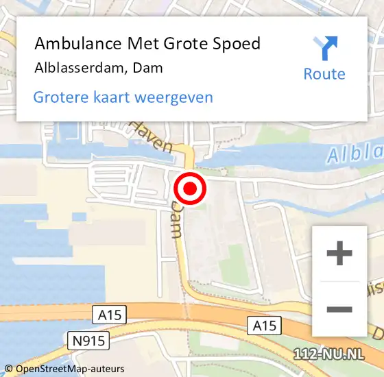 Locatie op kaart van de 112 melding: Ambulance Met Grote Spoed Naar Alblasserdam, Dam op 14 november 2024 17:12