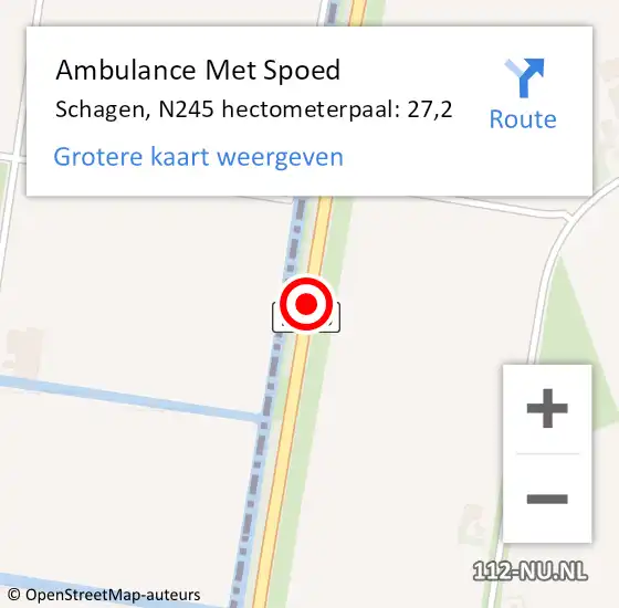 Locatie op kaart van de 112 melding: Ambulance Met Spoed Naar Schagen, N245 hectometerpaal: 27,2 op 14 november 2024 17:19