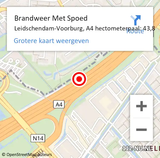 Locatie op kaart van de 112 melding: Brandweer Met Spoed Naar Leidschendam-Voorburg, A4 hectometerpaal: 43,8 op 14 november 2024 17:20