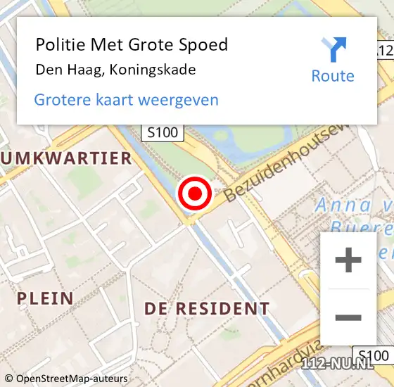 Locatie op kaart van de 112 melding: Politie Met Grote Spoed Naar Den Haag, Koningskade op 14 november 2024 17:28