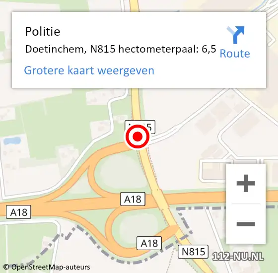 Locatie op kaart van de 112 melding: Politie Doetinchem, N815 hectometerpaal: 6,5 op 14 november 2024 17:40