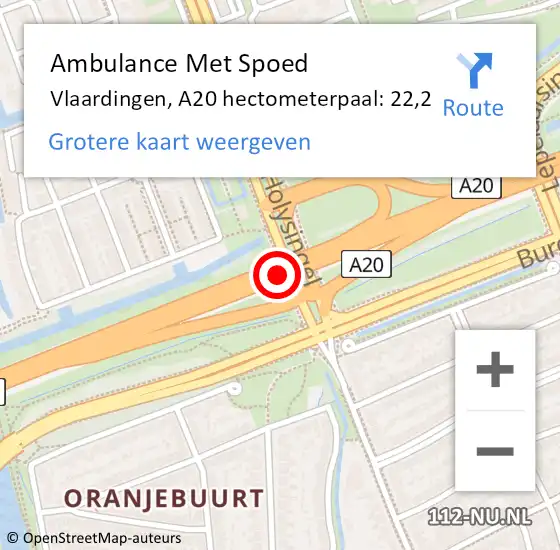 Locatie op kaart van de 112 melding: Ambulance Met Spoed Naar Vlaardingen, A20 hectometerpaal: 22,2 op 14 november 2024 17:42