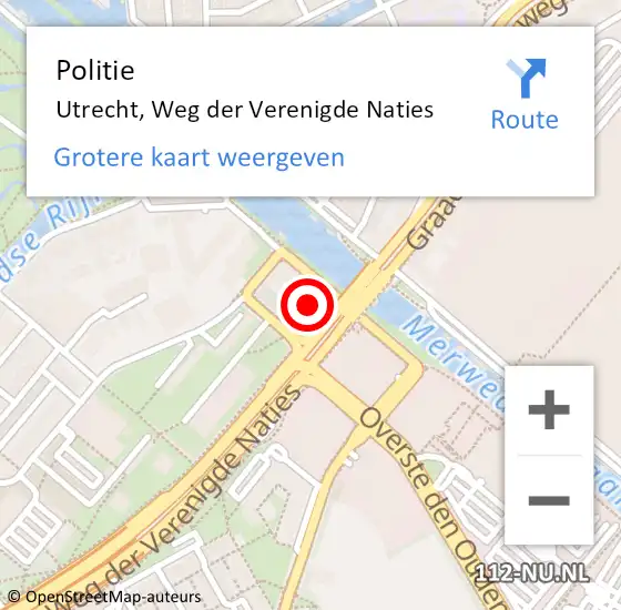 Locatie op kaart van de 112 melding: Politie Utrecht, Weg der Verenigde Naties op 14 november 2024 17:45