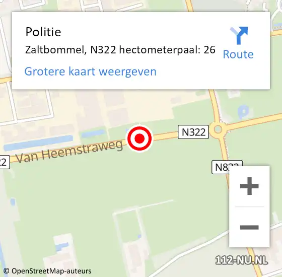 Locatie op kaart van de 112 melding: Politie Zaltbommel, N322 hectometerpaal: 26 op 14 november 2024 17:48