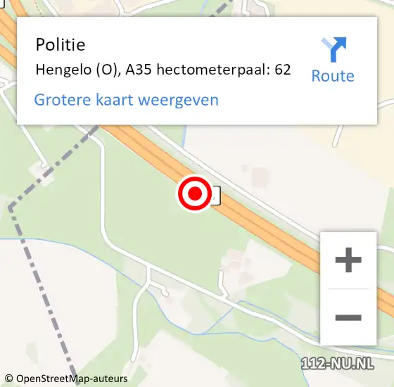 Locatie op kaart van de 112 melding: Politie Hengelo (O), A35 hectometerpaal: 62 op 14 november 2024 18:02