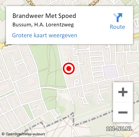 Locatie op kaart van de 112 melding: Brandweer Met Spoed Naar Bussum, H.A. Lorentzweg op 14 november 2024 18:30