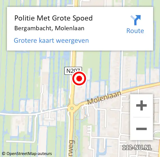 Locatie op kaart van de 112 melding: Politie Met Grote Spoed Naar Bergambacht, Molenlaan op 14 november 2024 18:42