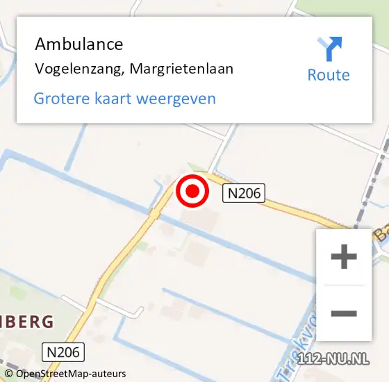 Locatie op kaart van de 112 melding: Ambulance Vogelenzang, Margrietenlaan op 14 november 2024 18:49