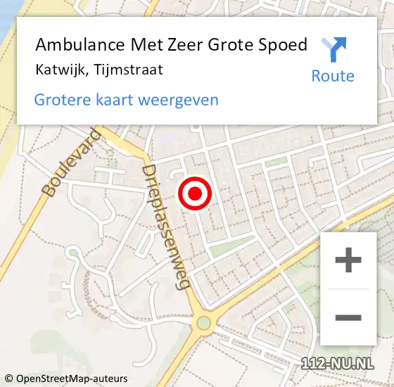 Locatie op kaart van de 112 melding: Ambulance Met Zeer Grote Spoed Naar Katwijk, Tijmstraat op 14 november 2024 19:00